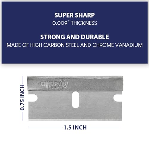 CANOPUS Single Edge Industrial Razor Blades, 100% Made in USA, Heavy Duty Straight Edge Razors, Box & Carton Cutter Replacement Blades, Glass & Paint Scraper Razor Blades (Box of 100)