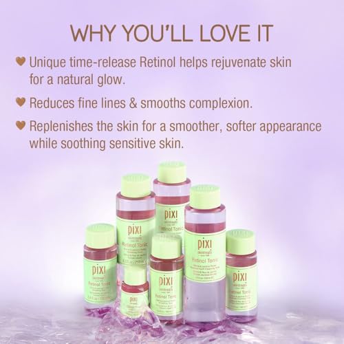 Pixi Retinol Tonic, Smoothing & Firming Facial Toner, Enhanced with Peptides to Boost Collagen Production, Alcohol-Free Daily Rejuvenating Toner, 100ml/ 3.4 fl oz