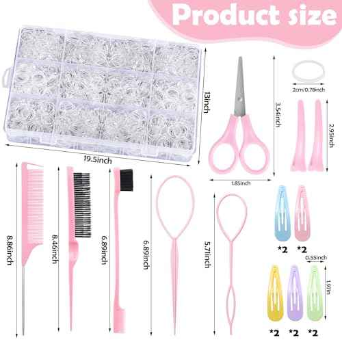 2200 Pcs Clear Hair Ties, Hair Loop Styling Tool Set with Hair Tie Cutter, Elastic Hair Accessories for Toddler Baby Girl Women
