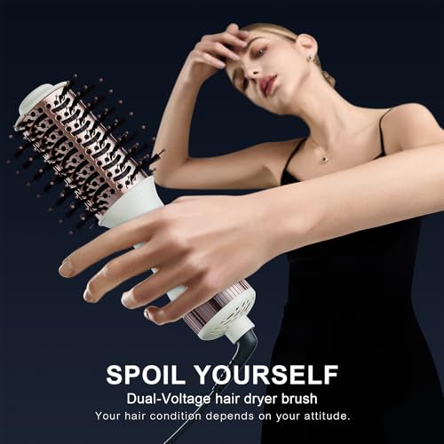 Dual Voltage 4-in-1 Hair Dryer Brush - Travel Mini Straightener & Curler