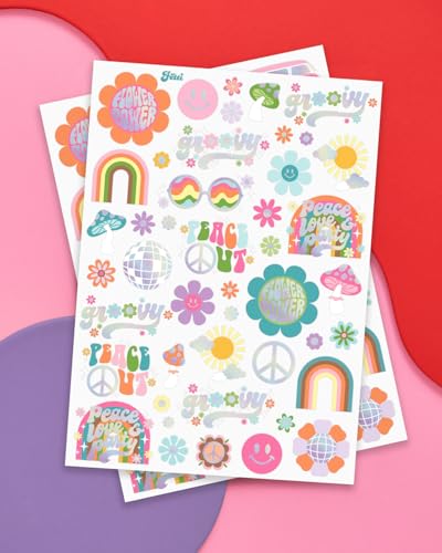 Rainbow Groovy Temporary Tattoos - 52 Designs Party Favors