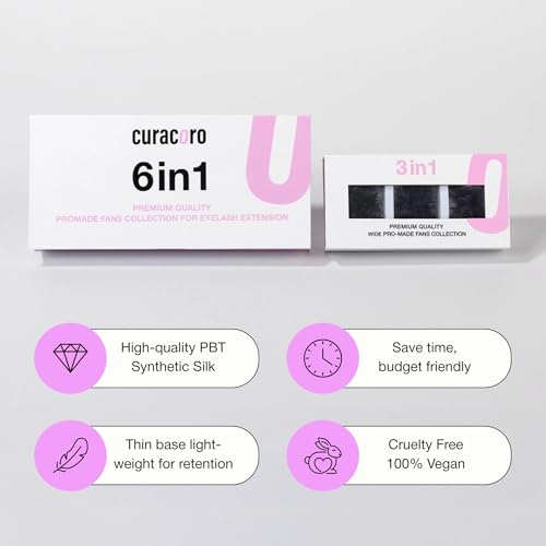 Curacoro Promade Mix 750 Fans - Handmade Volume Eyelashes, Multi Selections From 5D To 12D, C CC D Curl, Thickness 0.03~0.1 mm, 9-18mm Length, Long Lasting & Easy Application (10D-0.03 CC, 9-10-11mm)