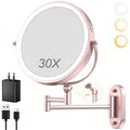ZLOKLA 9" Wall Mounted Lighted Makeup Mirror - 1X/30X Magnification, Rechargeable, 360° Rotation, Touch Dimmable, 3 Color Lights