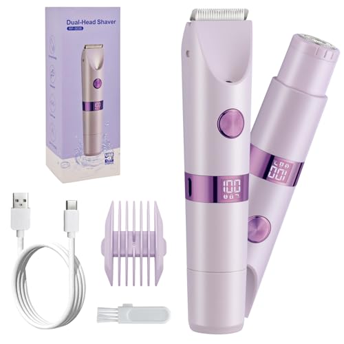 Bikini Trimmer for Women£¬Dual Head Women Shaver IPX6 Waterproof Cordless Pain Free Hair Removal with Safety Lock Trimmer for Smooth Skin Ideal for Bikini Area Body and Facial Hair (Purple)