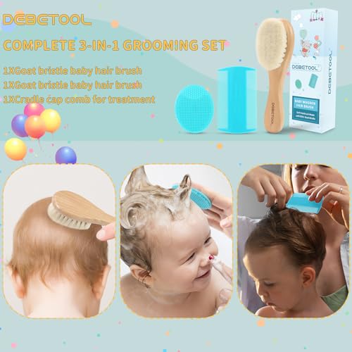 Cradle Cap Brush & Comb Set - 3-Piece Baby Grooming Kit