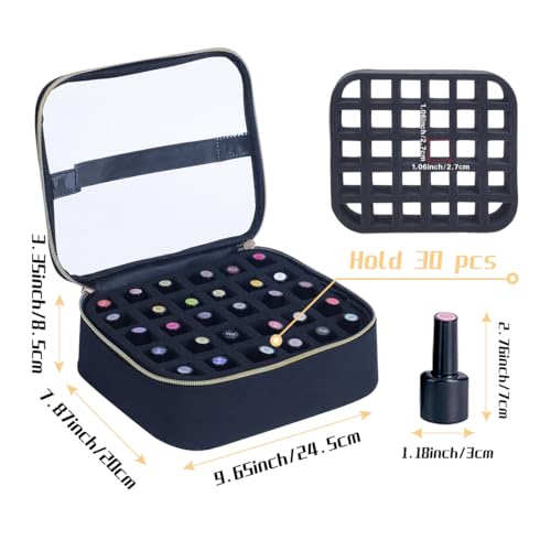 Nail Polish Organizer Case - Holds 30 Bottles with Clear Lid