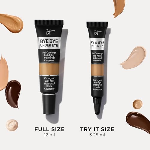 IT Cosmetics Bye Bye Under Eye Full Coverage Concealer - for Dark Circles, Fine Lines, Redness & Discoloration - Waterproof - Natural Finish – 40.0 Deep Tan (W), 0.4 fl oz