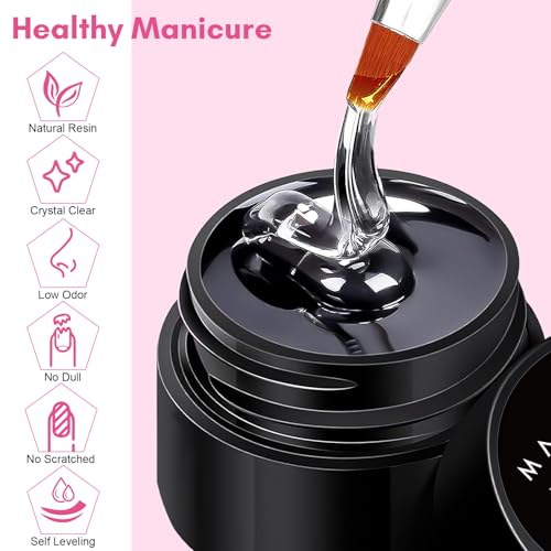 Makartt 2 Pcs Extra Strong Base Coat & Hard Gel Top Coat for Gel Polish with Nail Art Brush, 3-in-1 Long-Lasting Base Coat Nail Gule for Press on Nails Charms Glossy Finish Top Coat for Salon Home Use