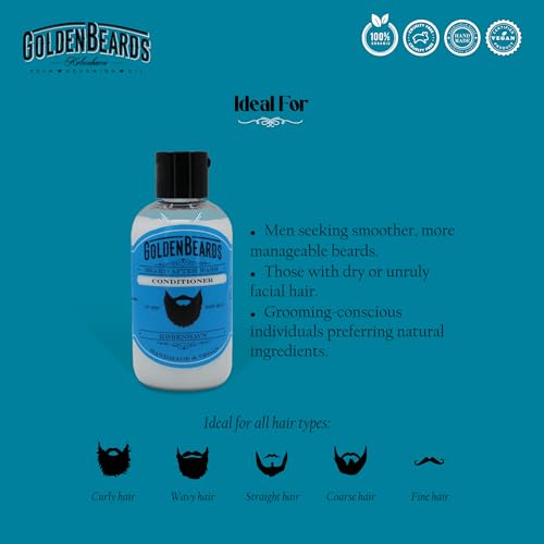 Golden Beards Beard Wash Set or single ? Organic Beard Shampoo & Conditioner for Men, 100ml Each ? Nourishing Jojoba & Oils with Carshalton Lavender Scent, Vegan & Handmade in Denmark (Conditioner)