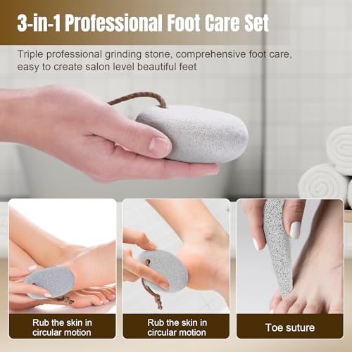 DEBETOOL 3-Pack Natural Volcanic Foot Pumice Stone Set for Callus Removal