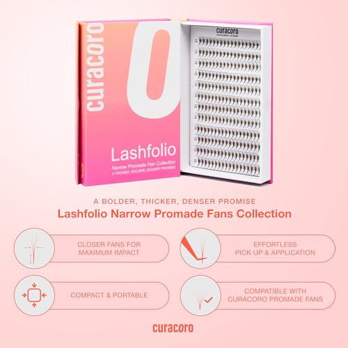 Curacoro LashFolio Narrow Wispy Fans, Handmade Volume Eyelashes, 5D To 10D, C CC D Curl, 0.03~0.07 mm, 8-13mm Mix Length, Professional Long-Lasting Promade Lash Fans (7D-0.05 C 8mm-13mm)