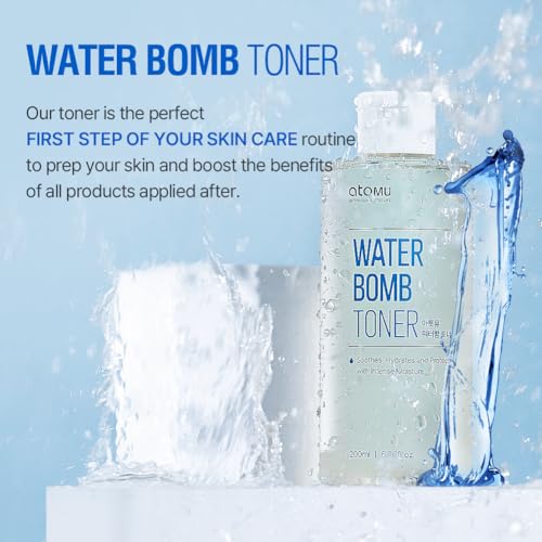 Atomu Water Bomb Toner, Moisturizing Soothing Mildly Acid Toner, Hypoallergenic, Exfoliating, Hydration Boost (6.76 fl.oz.)