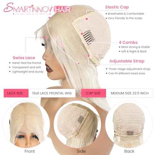 Silver Grey White Platinum Blonde Bob Wigs 13x6 Lace Frontal Human Hair for Women 10 Inch Silky Straight White Blonde Blunt Cut Bob with Baby Hair Pre plucked HD Transparent Lace Frontal 180%