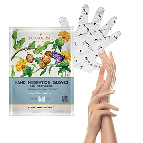 LuxaDerme Moisturizing Gloves for Dry Hands - 15ml Safflower & Shea Butter Hydrating Hand Mask - Rejuvenate Dull & Cracked Skin - Skincare Gift Set (Pack of 10)