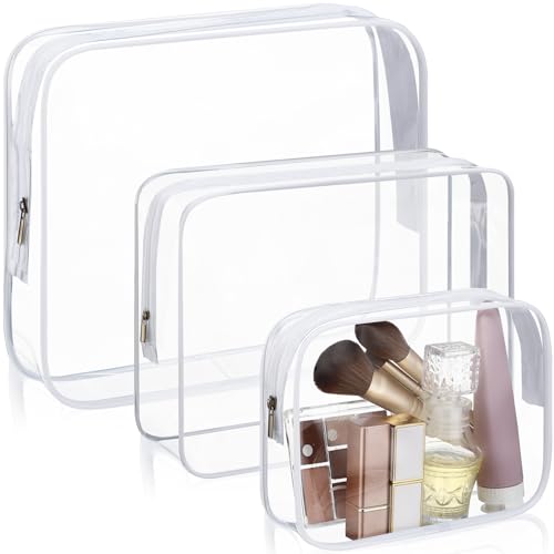24 Pcs Clear Toiletry Bags Large PVC Travel Clear Makeup Bag Trip Home Storage Bag Waterproof Cosmetic Bag with Zipper for Women and Men, 3 Different Size
