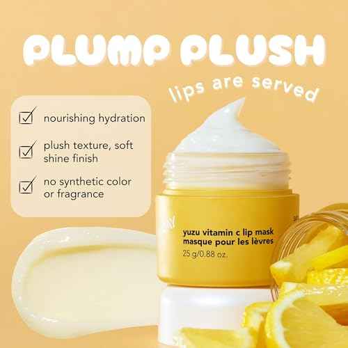 Saturday Skin Yuzu Vitamin C Lip Mask Overnight Lip Sleeping Mask Moisturizing For All Skin Types Softer & Smoother Pout Lip Balm Hydrating Infused with Vitamin B5 Non-Sticky, Vegan & Cruelty-Free