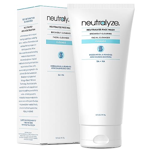 Neutralyze Moderate to Severe Acne Face Wash 2.0 - Maximum Strength 2% Mandelic Acid & 2% Salicylic Acid Facial Cleanser for Acne Prone Skin - Suitable for All Skin Types, Teens & Adults (5 FL OZ)