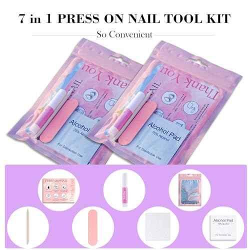 Disposable Nail Supplies Kits,Professional Manicure Press On Nail Tool Kit with Nail File,Adhesive Tabs,Nail Glue,Sticks, Prep Pads,Bags,Cards for Nail Business (140pcs20set-pink)