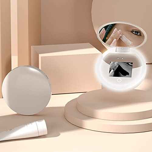 Diyeeni Compact Mirror with Camera for Sunscreen Test, Travel Lighted Makeup Mirror, 2X Magnification, Portable 2 Sided Pocket Mirror for Handbag Purse, 3.5 Inch