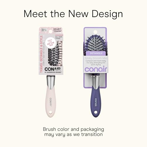 Mini Detangling Hair Brush Blue - Gentle, Travel-Friendly, Conair Totally Smooth