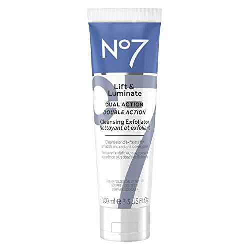 No7 Lift & Luminate Dual Action Cleansing & Exfoliating Face Wash - Gentle Face Exfoliator with Vitamin C, E & B5 - Deep Pore Cleanser for Dull & Uneven Skin Tone (3.3 Fl Oz)