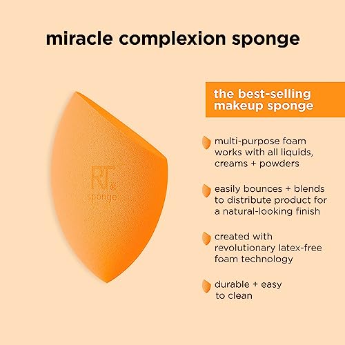 Real Techniques Miracle Complexion Sponge + Miracle 2-In-1 Powder Puff, Makeup Blending Sponge & Dual-Sided Powder Puff, For Liquids, Creams, & Powders, Vegan & Latex-Free, 2 Count