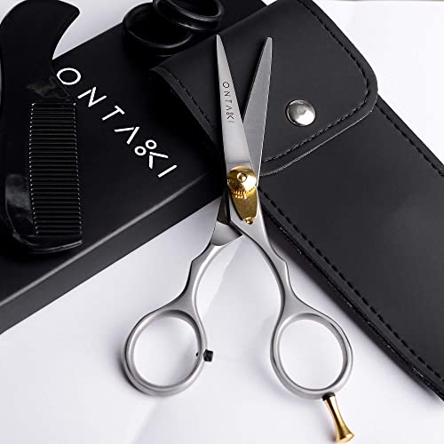 ONTAKI 3 Scissors pack - 1 Japanese Steel Beard & Mustache Scissors With Comb - 2 Facial Grooming Nose Hair Scissors - 1 Curved Blade Tip & 1 Safety Blunt Rounded Tip