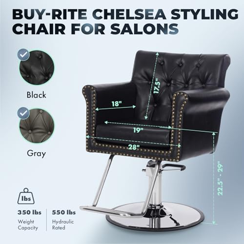 Buy-Rite Chelsea Black Tufted Salon Chair | Hydraulic Styling