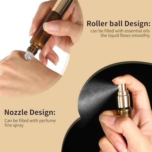 2-in-1 Refillable Perfume Bottle 10ml (2 Pack), Dual-Head Spray & Roller Design, Leakproof Travel Atomizer for Perfume, Cologne and Essential Oils