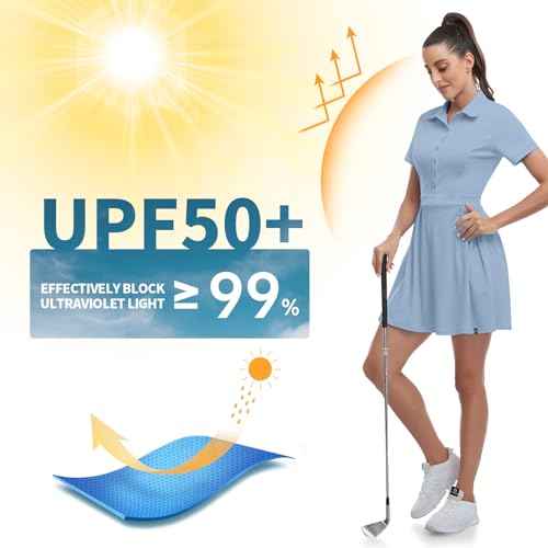 Soneven Women Polo Golf Tennis Dress Built in Shorts Short Sleeve Workout Athletic Pleated Dresses with Pockets