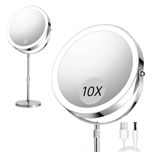 10X Magnifying Makeup Mirror with Lights - 3-Color LED, Adjustable