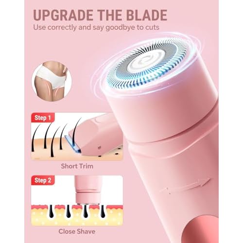 2026 Upgrade Bikini Trimmer for Women, 2 in 1 Electric Shaver with LED Display, IPX7 Waterproof Pubic Hair Trimmer, Rechageable Womens Electric Razor for Armpit Leg Body Facial (Pink)