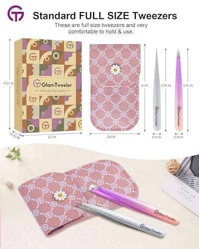 GlamTweeler Precision Tweezers Set - Slant & Point Tips with Case