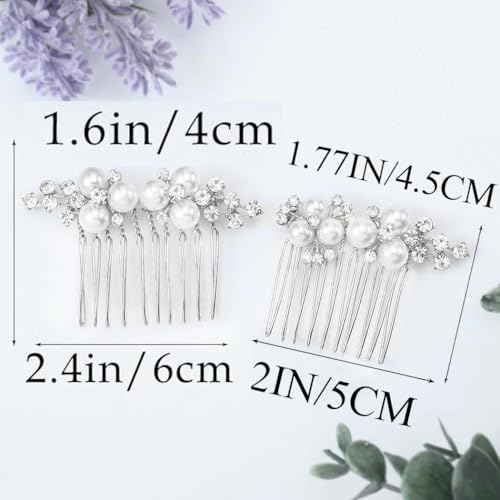 Wedding Pearl Hair Comb Set - Bride Rhinestone Headpiece (2 Pack)