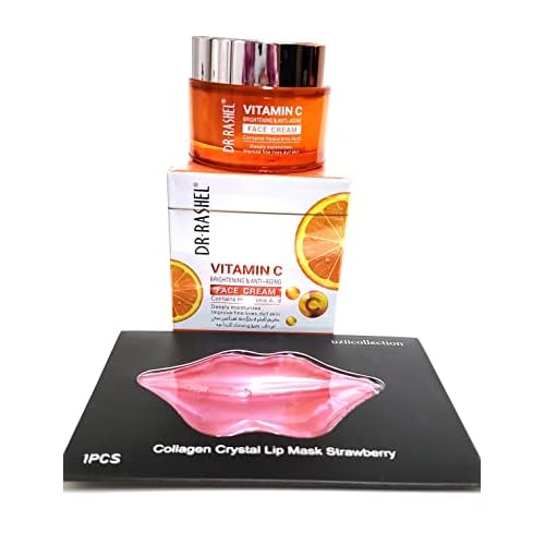 Dr Rashel Vitamin C Face Cream - Hyaluronic Acid , Anti Aging and Collagen Moisturizer - 1.76 oz + 1 Pcs of Collagen Crystal Lip Mask Strawberry