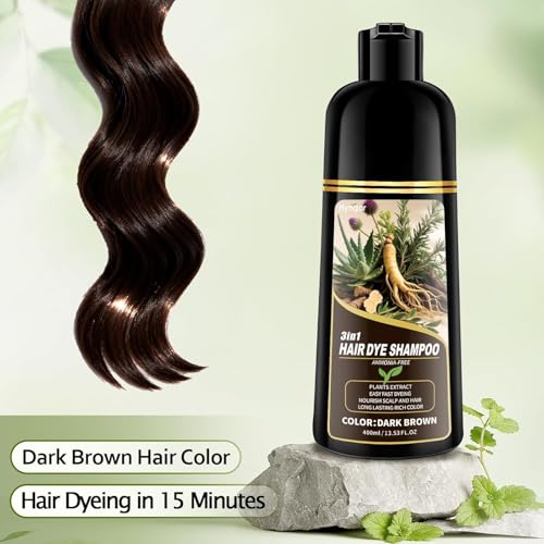 Dark Brown Hair Dye Shampoo for Gray Coverage - Herbal Formula