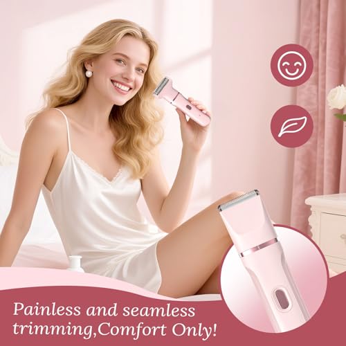 Bikini Trimmer for Women£¬Electric Body Hair Trimmer, 3 in 1 Wet/Dry Shaver Groomer, Replaceable Ceramic Blade Heads, Electric Razors for Women Legs, Bikini Shaver