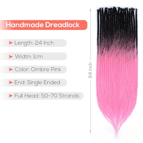 Kraler 24" Thick Ombre PinkDreadlock Extensions, SE 1cm Width Crochet Dreadls Extensions of Synthetic Hair Hip Hop Style Dreadlock for Girls(5 Strands)