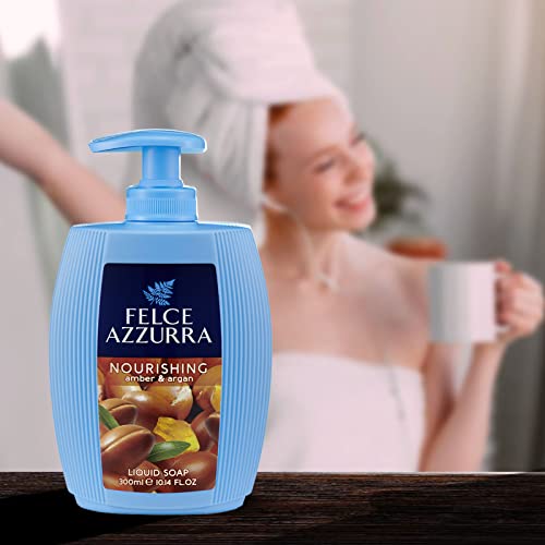 Felce Azzurra Amber And Argan - Nourishing Essence Liquid Soap - Formula Rich In Argan Extract - Gently Cleanses The Skin - Respects Its Natural Balance - Suitable For Hands And Face - 10.14 Oz