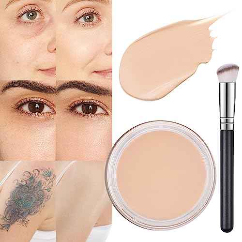 Kaely Pot Concealer Full Coverage Set, Under Eye Brightener Color Correcting Concealer for Dark Circles, Waterproof Foundation Face Makeup Brush Kit, Eye Ring Corrector de ojeras, 02 LIGHT CREAM