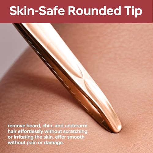 Tweezers for Man, Professional Round Tips Plucker for Chin, with Leather Travel Case (Light Gold)