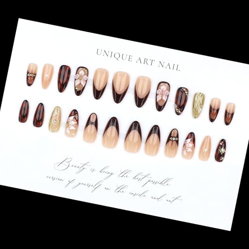 Fall Press On Nails Brown French Tip 24Pc Almond
