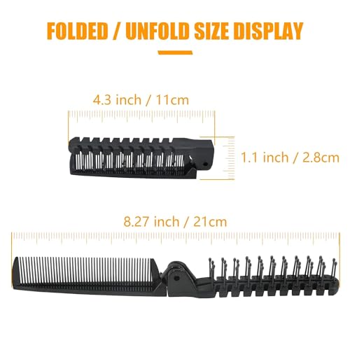 3PCS Travel Foldable Anti-Static Hair Comb Set - Double Headed Hairdressing Tools for Men & Women - Black
