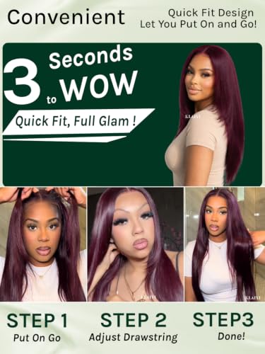 KLAIYI Bye Bye Knots Glueless Black Cherry Layered Straight 18 Inch Lace Front Wig