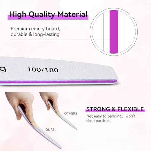 24 PCS Nail File 100/180 Grit Nail Files for Women Double Sided Emery Board Fingernail Shaping Manicure Pedicure Tools for Natural Nails Nail Supplies Salon and Home Use