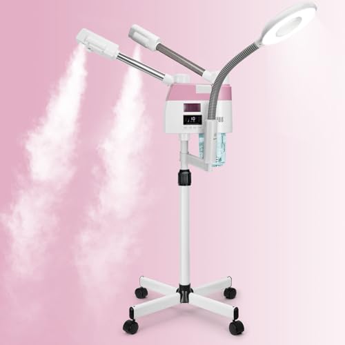 Professional 3-in-1 Facial Steamer with 5X Magnifying Lamp & Wheels