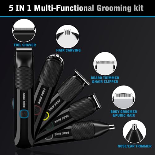 FADEKING Beard Trimmer for Men, Professional Hair Trimmer, Waterproof Electric Beard Trimmer Razor for Nose, Body, Face & Mustache, Cordless Hair Clippers, Grooming Gifts for Men (Blue)