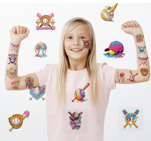 Baseball Ice Cream Drip Temporary Tattoos Stickers
