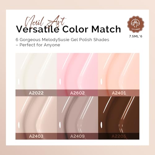 MelodySusie Mocha Vibes Gel Nail Polish Set - 6 Neutral Colors for Manicure & Nail Art