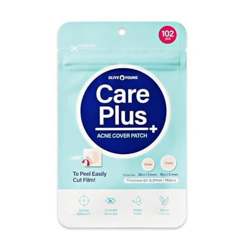 OLIVE YOUNG Care Plus Spot Patch | Hydrocolloid Acne Korean Spot Patch to Cover Zits, Pimples and Blemishes, for Troubled Skin and Face (Hydrocolloid, 102 Count (Pack of 1))